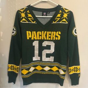 Green Bay Packers Rodgers Sweater + Winter Hat Bundle